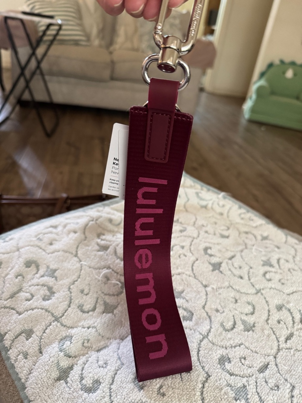 NWT, Lululemon “ never lost  keychain in wine./ pink logo . - Picture 5 of 5